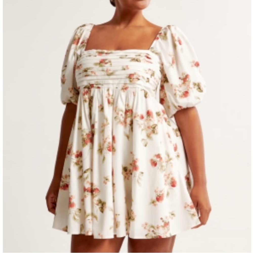 Abercrombie and Fitch Emerson Poplin Puff Sleeve Dress Strawberry